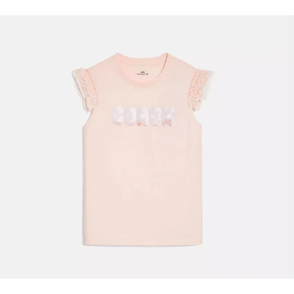 NWT! Coach Print T‎ Shirt With Embroidered Cap Sleeves